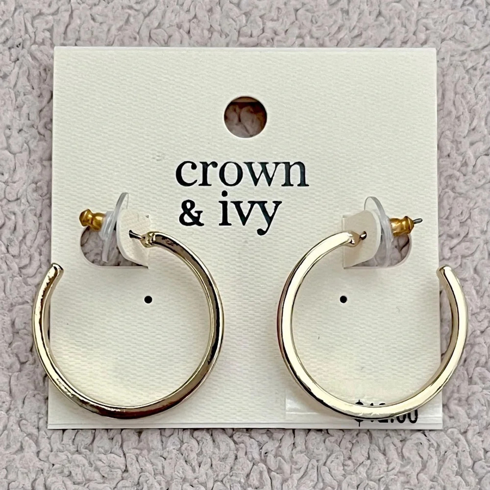 Crown & Ivy Gold-Tone and Red Hoop Earrings